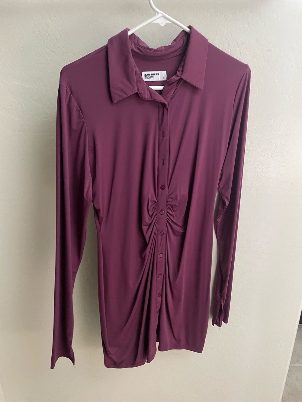 Mystery Brand Long-Sleeve Ruched Front Dress - Plum